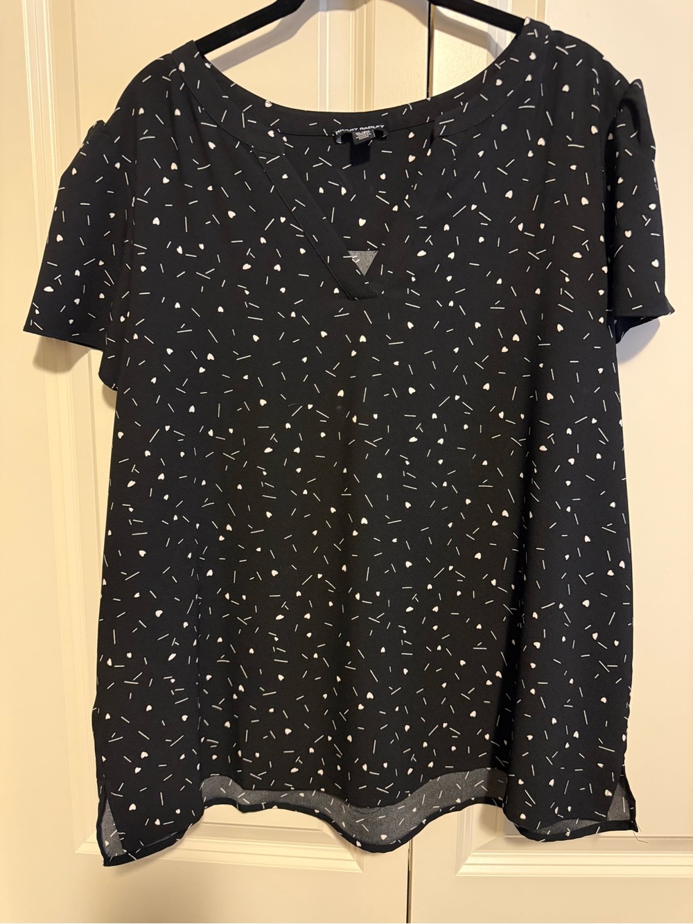 Hilary Radley Black Blouse with White Confetti Print